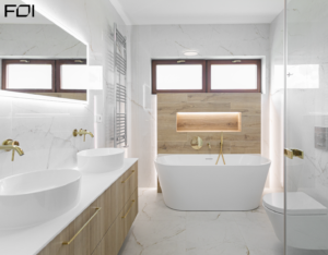 nowoczesne wnętrze domu z drewnianą zabudową