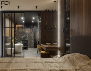 Zabudowa meblowa z toaletką i oświetleniem LED – wykończenie mieszkania pod klucz