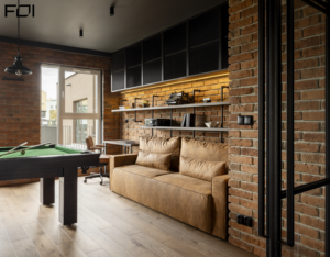 Elegancka zabudowa meblowa w pokoju - FOI