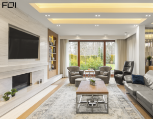 drewniane wykończenie wnętrza domu w ciepłej stylistyce