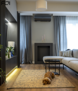 salon w apartamencie zaprojektowanym dla czteroosobowej rodziny