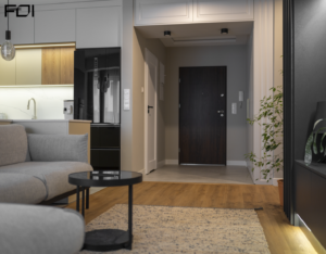 przestrzeń dzienna w apartamencie zaprojektowanym dla rodziny